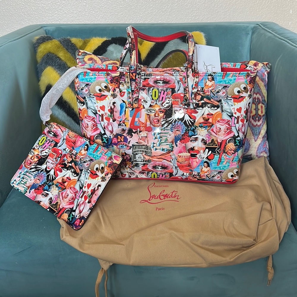 CHRISTIAN LOUBOUTIN: Patent Calfskin Small Oh Xtian Cabata Tote Red